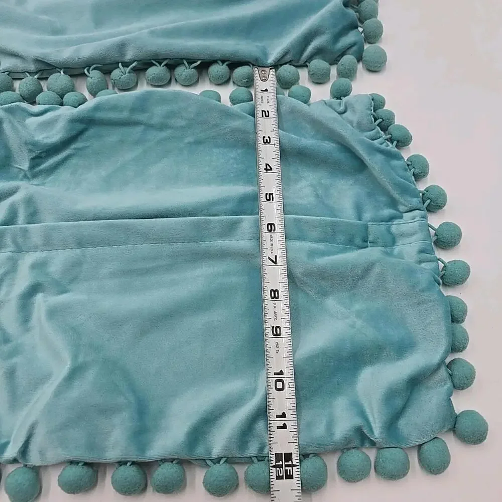 2 Velvet‎ Mint Green 1970's  pom-pom Boho Dreamy PillowCases 12